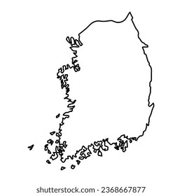 Vector Illustration of Outline Map of South Korea in black with Transparent background (PNG).