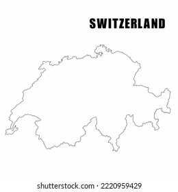 Vector illustration of outline map of Switzerland. High-detail border map. Silhouette of a country map isolated on a white background. Map for infographic and geographic information.