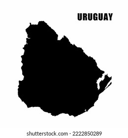 Ilustración vectorial del mapa esquemático del Uruguay. Mapa de borde de alto detalle. Silhouette de un mapa del país aislado en un fondo blanco. Mapa para información infográfica y geográfica.