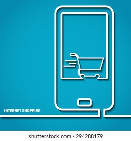 Vector Illustration of Outline Online Shopping Concept for Design, Website, Background, Banner. Web Store Element Template with Cart and Phone