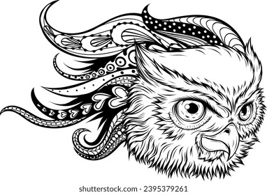 vector illustration of outline Owl head
