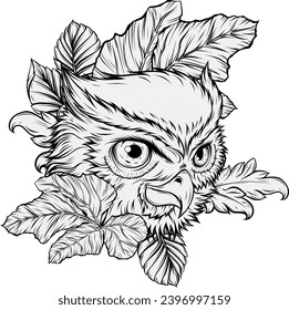vector illustration of outline Owl head