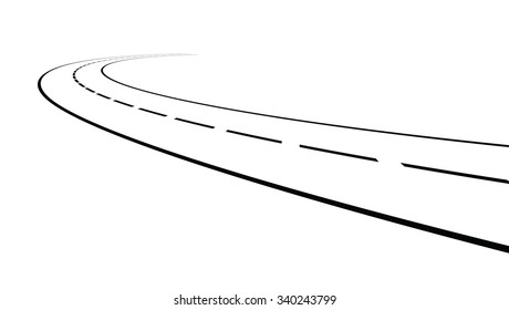 Vector Illustration Of Outline Of Perspective Of Curved Road