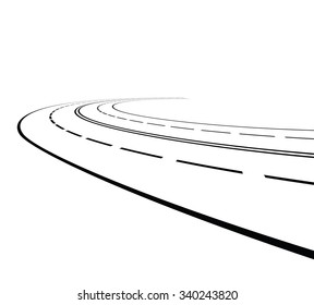 Vector Illustration Of Outline Of Perspective Of Curved Road