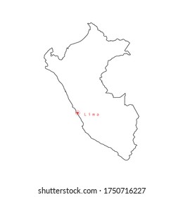 Vector illustration of outline Peru map with capital city Lima. 
