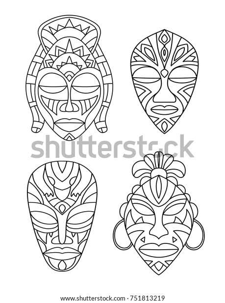 Vector Illustration Outline Set Mask Africa Stock Vector (Royalty Free ...