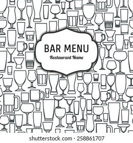 Vector Illustration of Outline silhouette Set of Bar Glass  for Design, Website, Background, Banner. Restaurant Element Isolated Template for Menu. Vodka, Beer, Whiskey, Wine