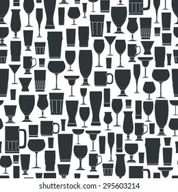 Vector Illustration of Outline silhouette Set of Bar Glasses  for Design, Website, Background, Banner. Restaurant Seamless Pattern Template for Menu. Vodka, Beer, Whiskey, Wine