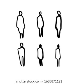 Vector illustration, Outline silhouettes of people, Contour drawing,   Icon Set Isolated, Architectural set 