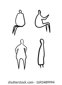 Vector illustration, Outline silhouettes of people, Contour drawing, Icon, architecture sketch people