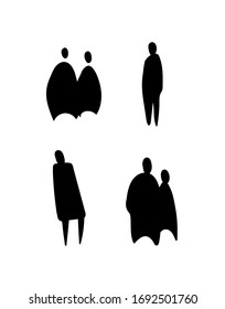 Vector illustration, Outline silhouettes of people, Contour drawing, Icon, architecture sketch people