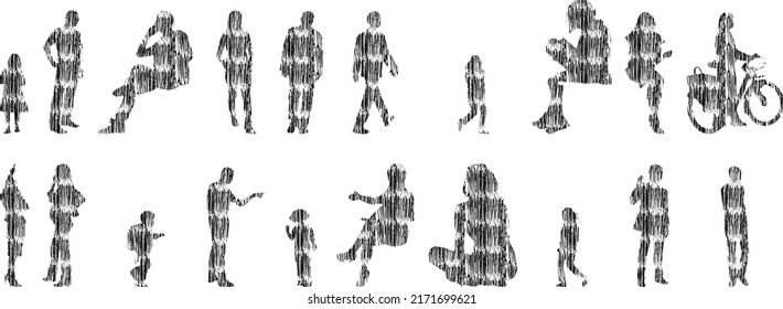 Vector Illustration Outline Silhouettes People Contour Stock Vector ...