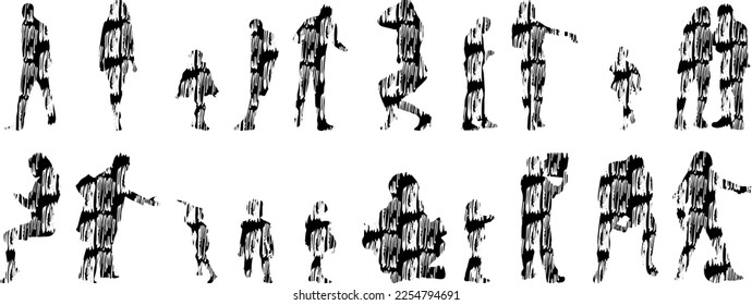 Vector illustration, Outline silhouettes of people, Contour drawing, people silhouette, Icon Set Isolated , Silhouette of sitting people, Architectural set	

