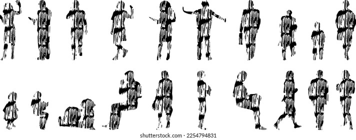 Vector illustration, Outline silhouettes of people, Contour drawing, people silhouette, Icon Set Isolated , Silhouette of sitting people, Architectural set	
