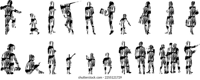 Vector illustration, Outline silhouettes of people, Contour drawing, people silhouette, Icon Set Isolated , Silhouette of sitting people, Architectural set	
