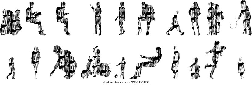 Vector illustration, Outline silhouettes of people, Contour drawing, people silhouette, Icon Set Isolated , Silhouette of sitting people, Architectural set	
