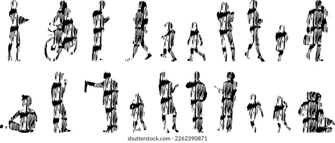 Vector illustration, Outline silhouettes of people, Contour drawing, people silhouette, Icon Set Isolated , Silhouette of sitting people, Architectural set	