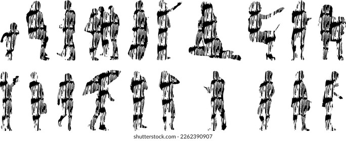 Vector illustration, Outline silhouettes of people, Contour drawing, people silhouette, Icon Set Isolated , Silhouette of sitting people, Architectural set	