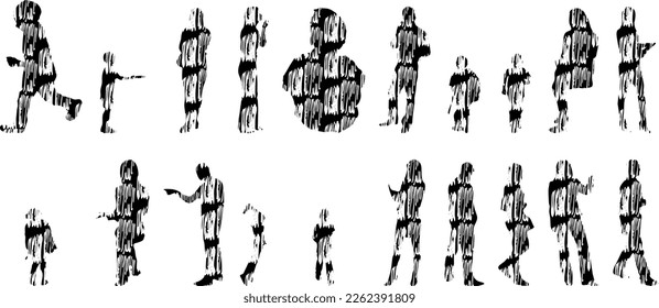 Vector illustration, Outline silhouettes of people, Contour drawing, people silhouette, Icon Set Isolated , Silhouette of sitting people, Architectural set	