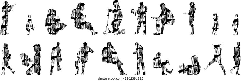 Vector illustration, Outline silhouettes of people, Contour drawing, people silhouette, Icon Set Isolated , Silhouette of sitting people, Architectural set	