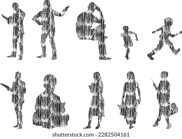 Vector illustration, Outline silhouettes of people, Contour drawing, people silhouette, Icon Set Isolated , Silhouette of sitting people, Architectural set	
