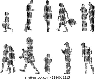 Vector illustration, Outline silhouettes of people, Contour drawing, people silhouette, Icon Set Isolated , Silhouette of sitting people, Architectural set	
