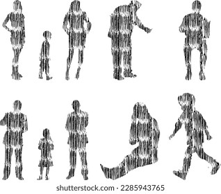 Vector illustration, Outline silhouettes of people, Contour drawing, people silhouette, Icon Set Isolated , Silhouette of sitting people, Architectural set	
