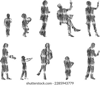 Vector illustration, Outline silhouettes of people, Contour drawing, people silhouette, Icon Set Isolated , Silhouette of sitting people, Architectural set	
