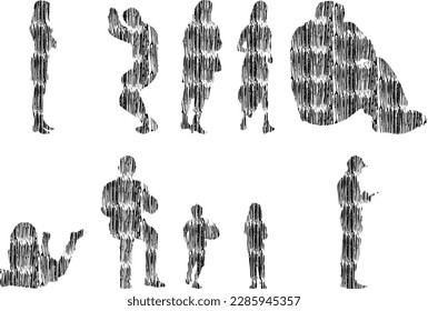 Vector illustration, Outline silhouettes of people, Contour drawing, people silhouette, Icon Set Isolated , Silhouette of sitting people, Architectural set	
