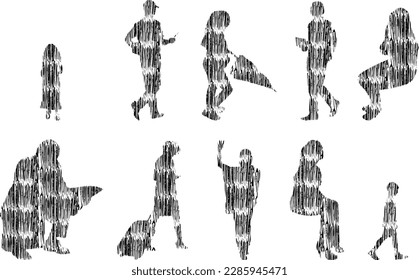 Vector illustration, Outline silhouettes of people, Contour drawing, people silhouette, Icon Set Isolated , Silhouette of sitting people, Architectural set	
