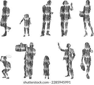 Vector illustration, Outline silhouettes of people, Contour drawing, people silhouette, Icon Set Isolated , Silhouette of sitting people, Architectural set	
