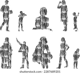 Vector illustration, Outline silhouettes of people, Contour drawing, people silhouette, Icon Set Isolated , Silhouette of sitting people, Architectural set	