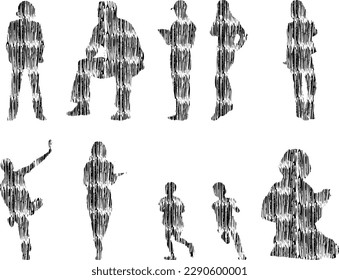 Vector illustration, Outline silhouettes of people, Contour drawing, people silhouette, Icon Set Isolated , Silhouette of sitting people, Architectural set	
