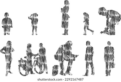 Vector illustration, Outline silhouettes of people, Contour drawing, people silhouette, Icon Set Isolated , Silhouette of sitting people, Architectural set	
