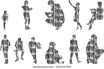 Vector illustration, Outline silhouettes of people, Contour drawing, people silhouette, Icon Set Isolated , Silhouette of sitting people, Architectural set	

