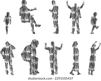 Vector illustration, Outline silhouettes of people, Contour drawing, people silhouette, Icon Set Isolated , Silhouette of sitting people, Architectural set	
