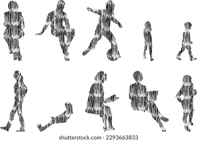 Vector illustration, Outline silhouettes of people, Contour drawing, people silhouette, Icon Set Isolated, Silhouette of sitting people, Architectural set	
