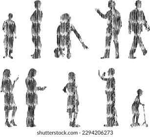 Vector illustration, Outline silhouettes of people, Contour drawing, people silhouette, Icon Set Isolated , Silhouette of sitting people, Architectural set	
