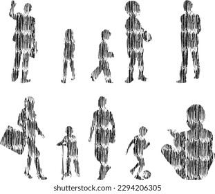 Vector illustration, Outline silhouettes of people, Contour drawing, people silhouette, Icon Set Isolated , Silhouette of sitting people, Architectural set	
