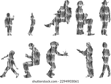 Vector illustration, Outline silhouettes of people, Contour drawing, people silhouette, Icon Set Isolated , Silhouette of sitting people, Architectural set	
