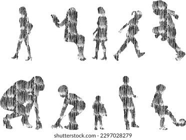 Vector illustration, Outline silhouettes of people, Contour drawing, people silhouette, Icon Set Isolated , Silhouette of sitting people, Architectural set	
