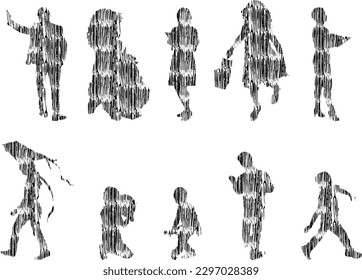 Vector illustration, Outline silhouettes of people, Contour drawing, people silhouette, Icon Set Isolated , Silhouette of sitting people, Architectural set	
