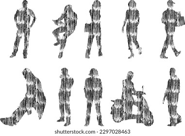 Vector illustration, Outline silhouettes of people, Contour drawing, people silhouette, Icon Set Isolated , Silhouette of sitting people, Architectural set	
