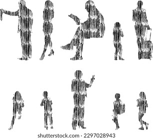 Vector illustration, Outline silhouettes of people, Contour drawing, people silhouette, Icon Set Isolated , Silhouette of sitting people, Architectural set	
