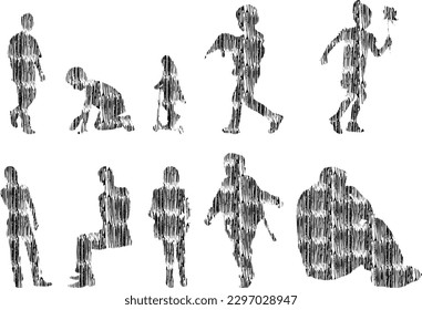 Vector illustration, Outline silhouettes of people, Contour drawing, people silhouette, Icon Set Isolated , Silhouette of sitting people, Architectural set	
