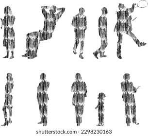 Vector illustration, Outline silhouettes of people, Contour drawing, people silhouette, Icon Set Isolated , Silhouette of sitting people, Architectural set	