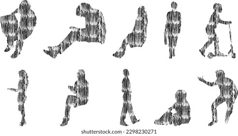 Vector illustration, Outline silhouettes of people, Contour drawing, people silhouette, Icon Set Isolated , Silhouette of sitting people, Architectural set	