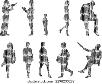 Vector illustration, Outline silhouettes of people, Contour drawing, people silhouette, Icon Set Isolated , Silhouette of sitting people, Architectural set	