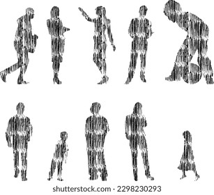 Vector illustration, Outline silhouettes of people, Contour drawing, people silhouette, Icon Set Isolated , Silhouette of sitting people, Architectural set	