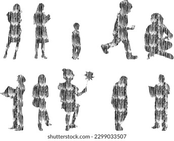 Vector illustration, Outline silhouettes of people, Contour drawing, people silhouette, Icon Set Isolated , Silhouette of sitting people, Architectural set	